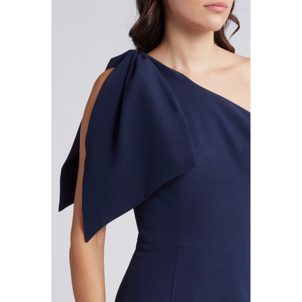 New! Dress the Population Tiffany One Shoulder Midi Dress Midnight Blue Medium - Picture 5 of 9